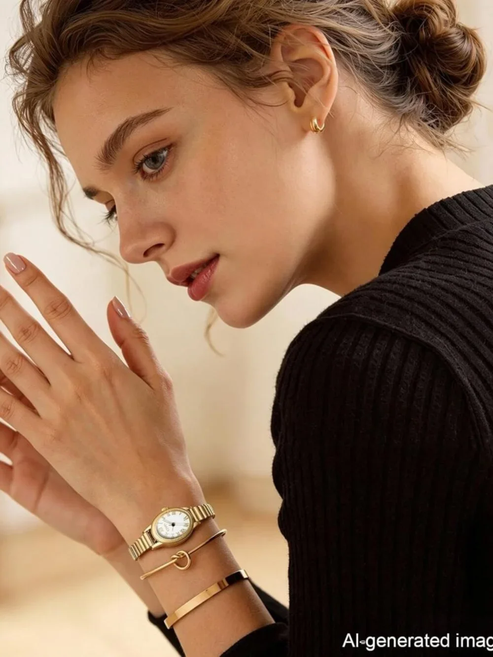 Vintage Gold Watch for Women | Roman Numerals, Stretch Band, Elegant Design